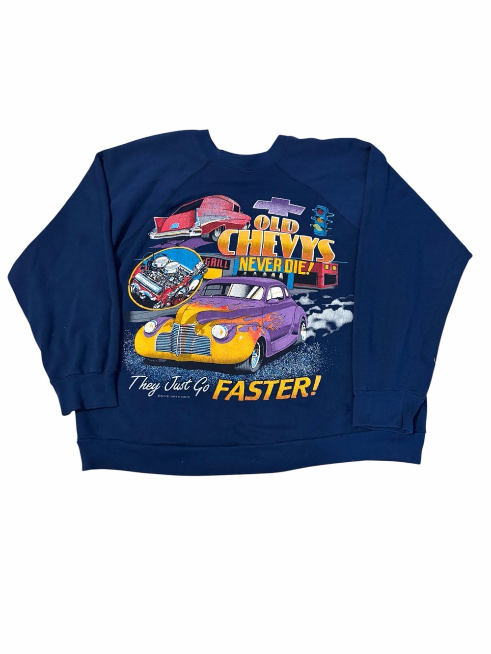 VTG “Old Chevy’s Never Die They Just Go Faster” Sweatshirt Adult 2XL Retro